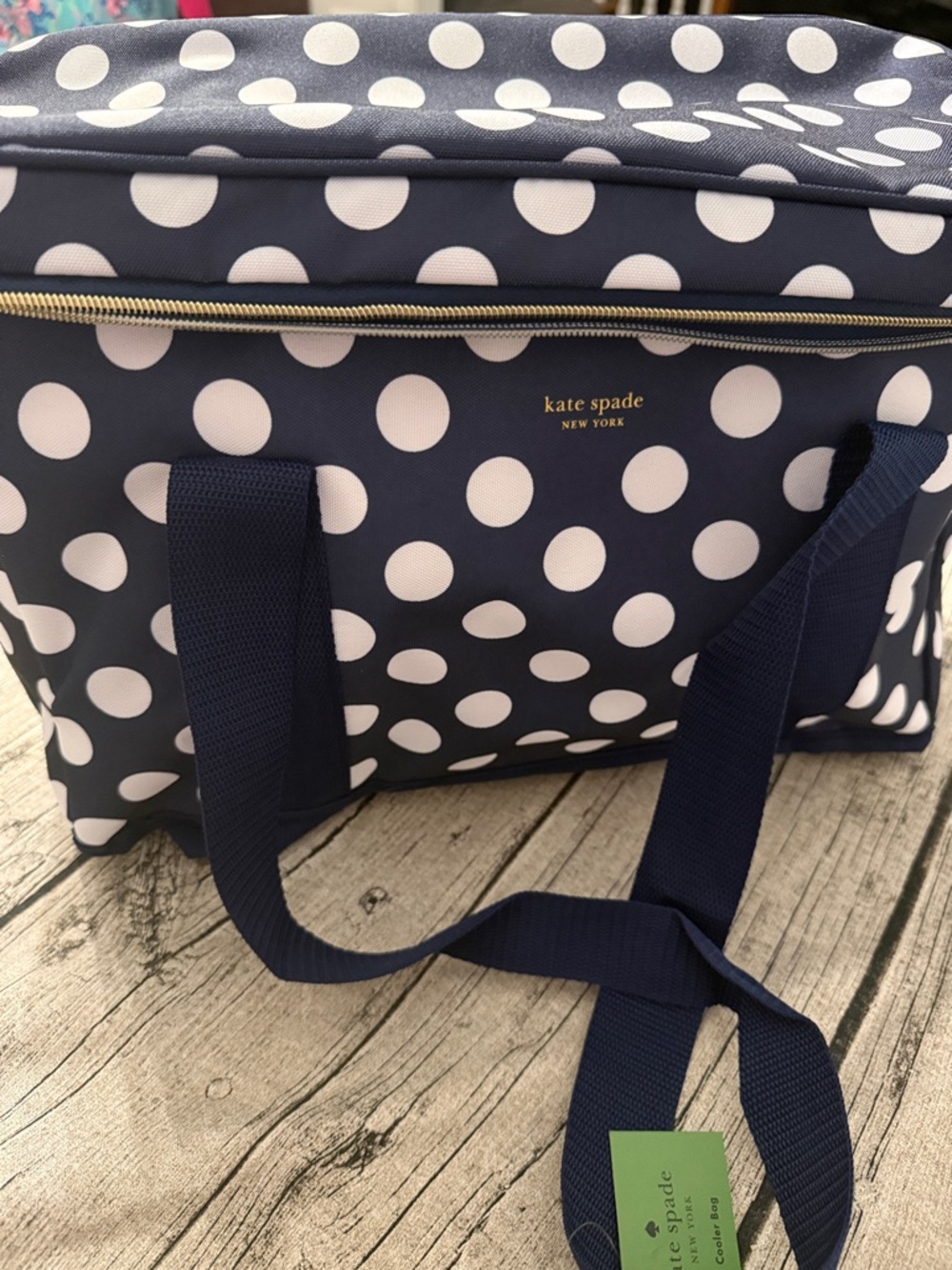 NWT! ♠️ Cute kate spade large insulated cooler bag navy white polka dot
